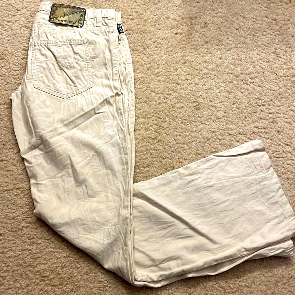 Versace Jeans Couture cream jacquard pants